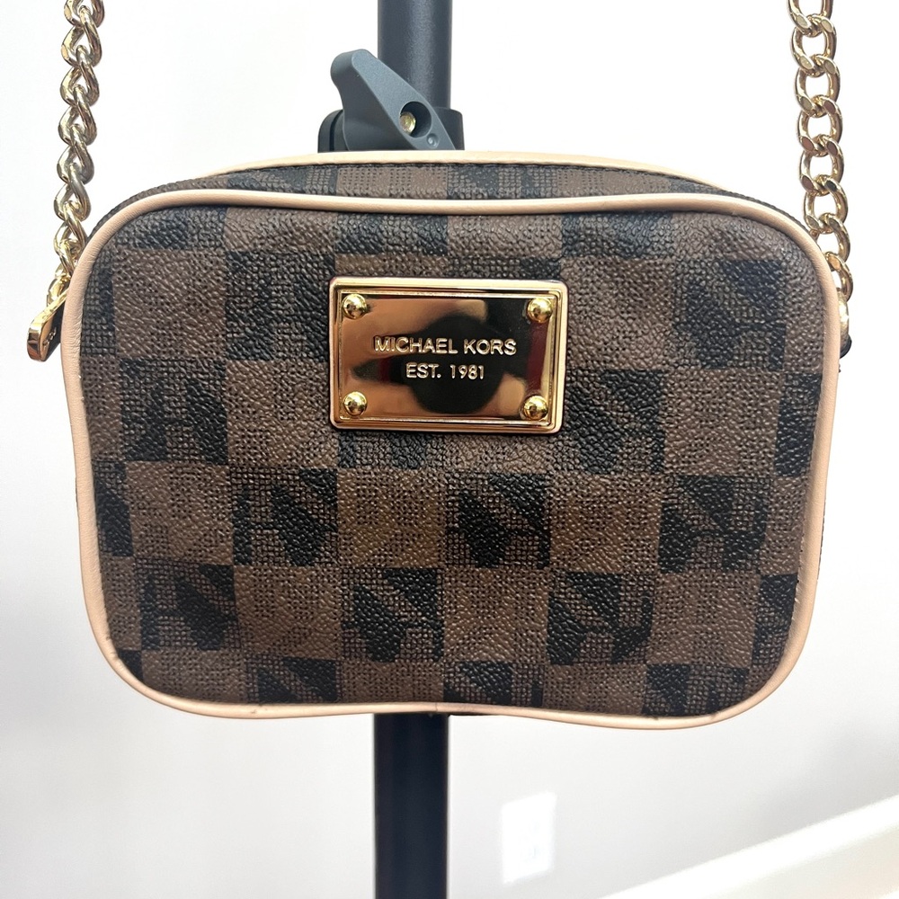Michael Kors Checkered Mini Brown Crossbody Bag